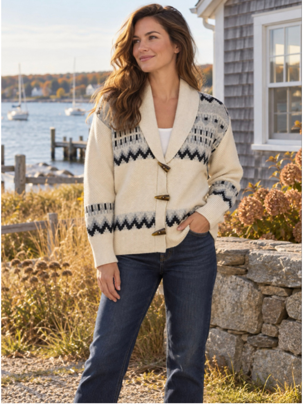 Frye Women’s L Oatmeal Nordic Toggle Shawl Collar Cardigan Sweater NWT
